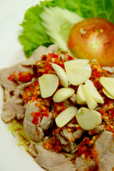 Thai Style Spicy Pork Salad with Lime, Garlic and Chili Sauce