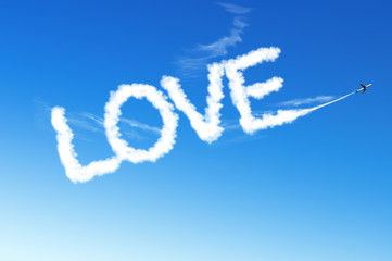 LOVE Text cloud on the blue sky
