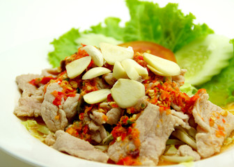 Thai Style Spicy Pork Salad with Lime, Garlic and Chili Sauce
