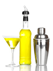 Tasty yellow cocktail isolated on white