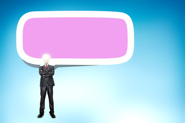 Business man with bulb head and speech bubble