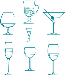 Set of symbols and icons glasses for alcoholic drinks
