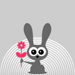 Cute bunny with flower on grey background