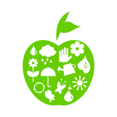 Green apple with ecological icons