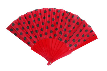 Hand fan red with black spots