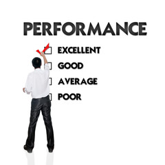 Employee evaluation form with business man selecting the choice