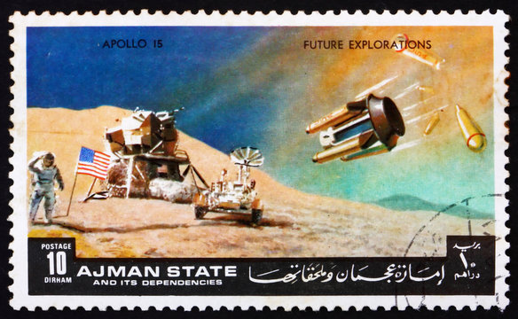 Postage stamp Manama 1972 Moon-landing, Apollo 15 - Powered by Adobe