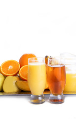Apple and orange fruits with juice