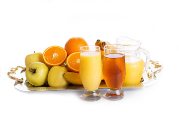 Apple and orange fruits with juice