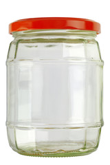 Close up of a empty preserving glass isolated on white