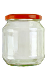 Close up of a empty preserving glass isolated on white