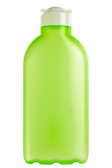Close up of a plastic cosmetics bottle isolated on white