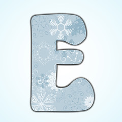 Vector Christmas letter E on blue background. Eps 10