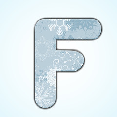 Vector Christmas letter F on blue background. Eps 10