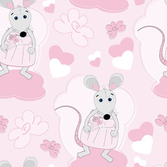 Fototapeta premium Cute mouse seamless pattern for little girls