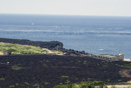 Ako village buried by lava, Miyake Island, Japan