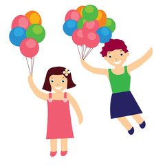 vector illustration of girl with balloons