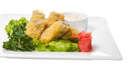 Japanese style pork cutlet with carrot and asparagus