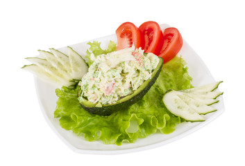 Crab meat salad with green caviar in avocado - japan cusine