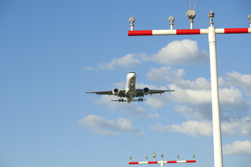 Airplane landing at Frankfurt Airport