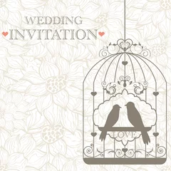 Peel and stick wall murals Birds in cages Wedding invitation