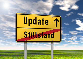 Ortsschild "Update / Stillstand"