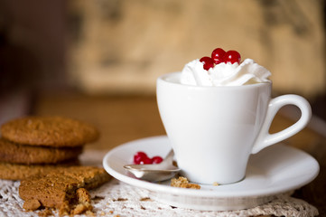 Oat biscuits with coffee and whipped cream