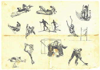 Fototapeta premium Hand drawn a large collection of winter sports