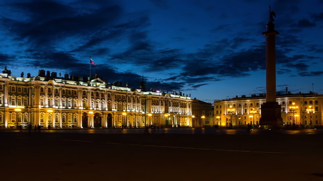 (zoom-in) Hermitage in White Nights, St. Petersburg, Russia
