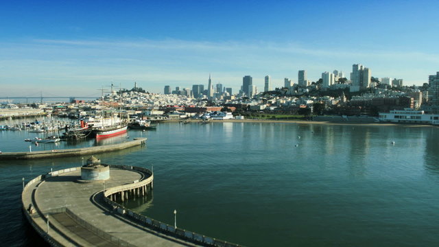 Aerial view over Fishermans Wharf, San Francisco, USA