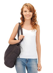 Fototapeta premium teenage girl in blank white t-shirt with bag