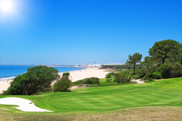 A golf course near the beach in Portugal. Summer.