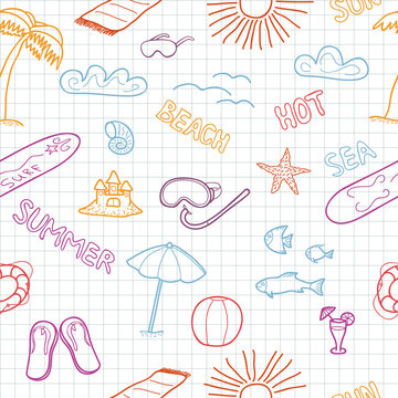 Colorful beach doodles. Vector illustration.