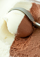 Scoop of vanilla and chocolate ice cream