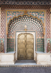 Ornate door in City Palace in Jaipur, India - 43055177