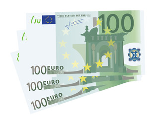 Vector drawing of a 3x 100 Euro bills (isolated) - 43055962