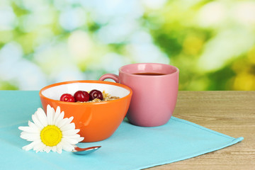 Tasty cereal with cherries for breakfast