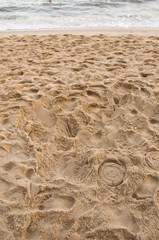 Footprint in the sand on a beach