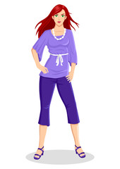 Illustration of an attractive woman posing in purple dress