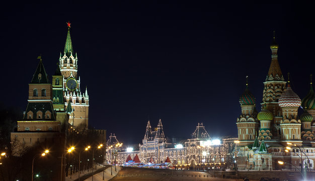 Red Square In Night. Moscow, Russia