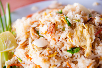 Thai fried rice with crab meat at a seafood restaurant 