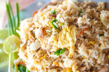 Thai fried rice with crab meat at a seafood restaurant 