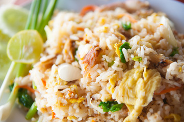 Thai fried rice with crab meat at a seafood restaurant 
