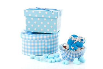 Baby boy cupcakes and presents