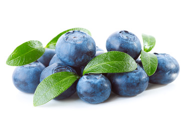 fresh blueberries with leaves