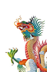 Colorful dragon statue isolated on white background.