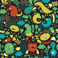 Fototapeta na wymiar seamless pattern with cute monsters