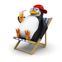 3d Penguin in baseball cap drinks sitting down © Steve Young