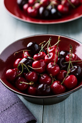 Bowl of black and red cherries