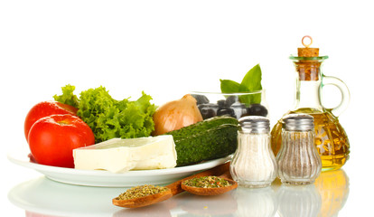 Ingredients for a Greek salad isolated on white background